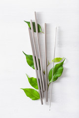 eco-friendly reusable metal drinking straw. zero waste concept