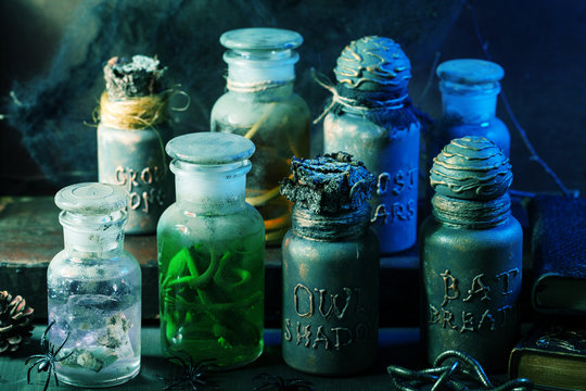 Witch Apothecary Jars Magic Potions Halloween Decoration