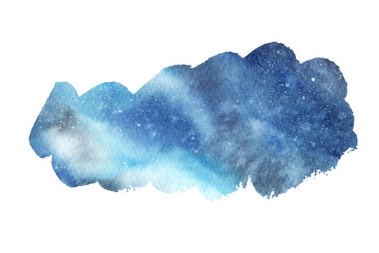 Hand painted abstract Watercolor Wet blue Outer space and stars Background.