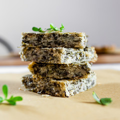 Homemade vegan frittata with vegetables. Vegan recipe