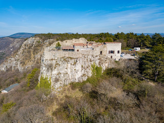 Fototapeta na wymiar Socerb ( Sacerb, San Servolo ) Castle (Grad Socerb) in Slovenia is positioned on a rock cliff overlooking Trieste, Italy