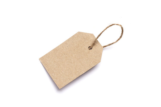 Carton tag for gift box with space for text on white background. Top view.