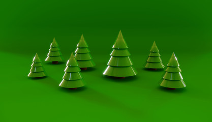 christmas trees isolated on a green background