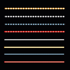 Various LED stripes on a black background, glowing LED garlands.