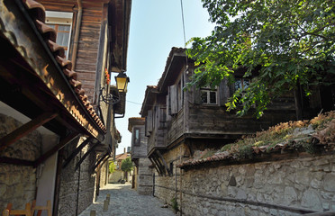 Fototapeta na wymiar Stone and wooden house in old town Nessebar, Bulgaria