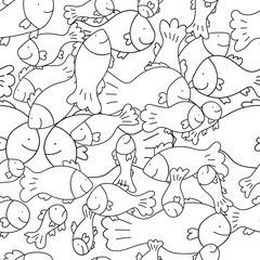 Kids cartoon illustration with many of the happy fish and one sad fish. Find the sad fish. Count the number of the fish. Page of a children's coloring book. Can be use as seamless pattern for backgrou