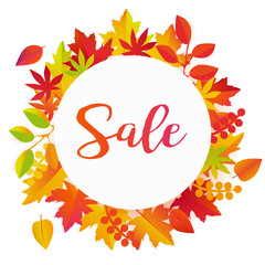 Autumn sale background vector. Beautiful fall leaves frame.