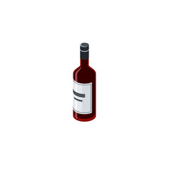 Red wine bottle glass. Vector 3d isometric, color web icons set, new flat style. Creative illustration design, idea for infographics.