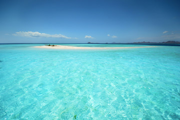 Untouched sandbank surounded by cristal clear water. Komodo National Park, Indonesia