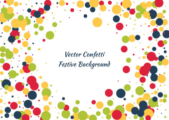 Festive color round confetti background. Abstract frame confetti texture for holiday, postcard, poster, website, carnivals, birthday and children's parties. Cover confetti mock-up. Wedding card layout