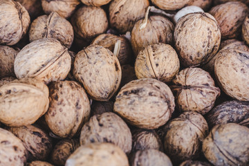 Background texture of nuts, close up picture