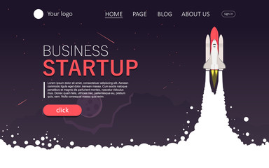 Vector illustration of space interstellar travels, universe and distant galaxies. spacecraft, rocket or shuttle for space travel or mission. Clerks working together on startup comp