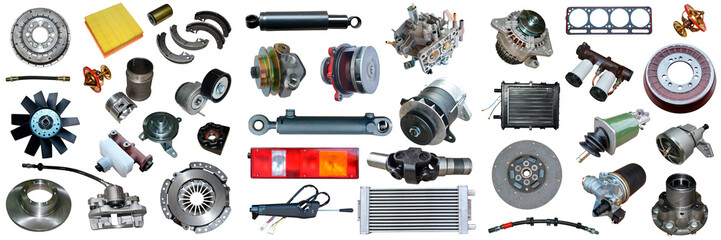 big collection of mechanical auto parts for maintenance and car repair