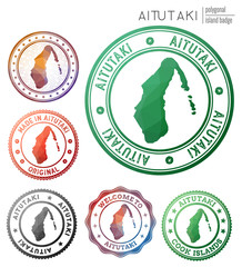 Aitutaki badge. Colorful polygonal island symbol. Multicolored geometric Aitutaki logos set. Vector illustration.