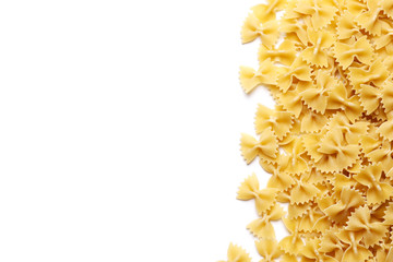 Raw pasta frame on a white background.