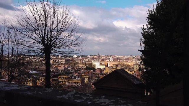 Rome city panoramic view from Trastevere hill. Royalty free Full HD stock footage about Italian, European history, travel, culture, architecture. Sunny day.
