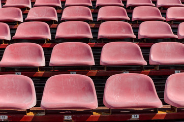 The sport seat grandstand in an empty stadium.