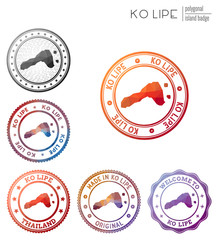 Ko Lipe badge. Colorful polygonal island symbol. Multicolored geometric Ko Lipe logos set. Vector illustration.
