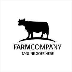 Animal logo silhouette of cow, vector logotype, vintage style