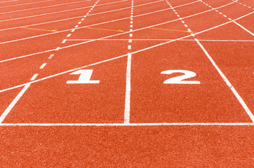 1 2 number, start or finish position  on race track in football stadium.