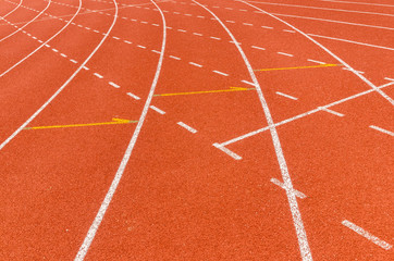 Fototapeta premium The running line track rubber lanes in sport stadium