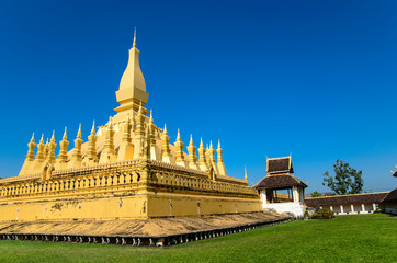 Pha That Luang Temple, The Golden Pagoda in VIENTIANE ,LAOS PDR. The most famous landmark of LAOS. Layout for magazine, ads.