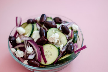 Twisted Cucumber Salad with Red Onions and Greek Olives