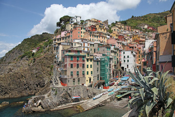 Fototapeta na wymiar Italy. Cinque Terre. Riomaggiore. View from seaside