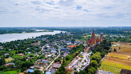 Aerial view of Tiger Cave Temple (Wat Tham Sua) in Kanchanaburi, Thailand. Tiger cave Temple of mountain in Kanchanaburi, Thailand.