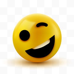 Emoji yellow winking face. Funny cartoon emoticon icon. 3D illustration for chat or message.