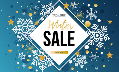 Christmas, new year, winter sale banner. Poster, background, flyer, invitation card, template design with winter elements. Vector illustration EPS 10