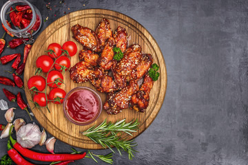 Hot Meat Dishes - Grilled Chicken Wings with Red Spicy Sauce