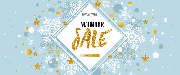 Christmas, new year, winter sale banner. Poster, background, flyer, invitation card, template design with winter elements. Vector illustration EPS 10