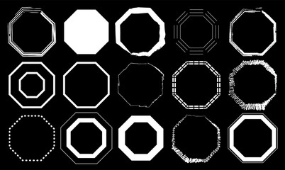 Black and white Octagon Pack 15 in 1. Vector illustration