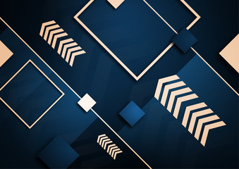 Tech squares, arrows and lines. Bright abstract background. Corporate design.