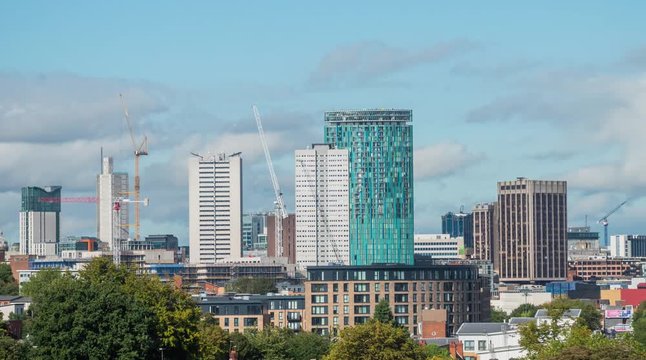 Birmingham city centre skyline 2019 time lapse.  Time lapse of the Birmingham skyline showing a lot of construction cranes.