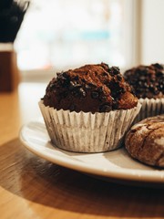 chocolate muffins on a plate