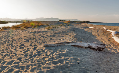 Diane lake and Ligurian sea landscape in Corsica, France.