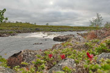 Second waterfall on the Kharlovka River, Kola Peninsula, Russia.