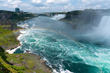 Niagara Falls with rainbow and boats