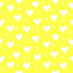 Background with hearts, seamless pattern vector drswing yellow and white colors, cute hearts and stars