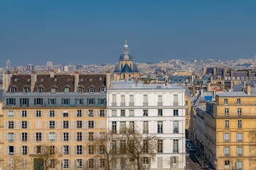 Fototapeta na wymiar Paris, panorama of the ile Saint-Louis, view of the roofs and typical buildings 