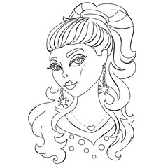fashion girl with long hair for coloring page