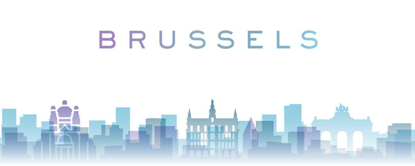Naklejka premium Brussels Transparent Layers Gradient Landmarks Skyline