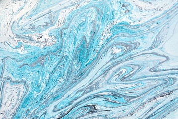 Blue marble abstract acrylic background. Marbling artwork texture. Liquid acrylic pattern