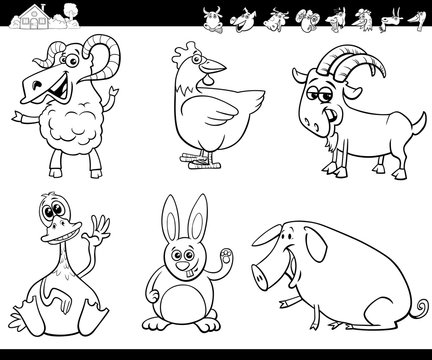 cartoon farm animals collection color book