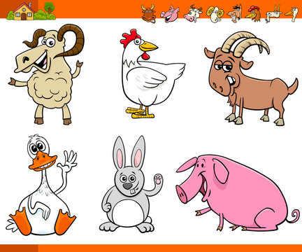 funny farm animal cartoon characters set