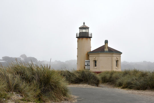 Picture of the Coquille river lighthouse in Bullards Beach state park near Bandon in Oregon, USA.