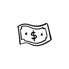 Dollar bill doodle. Cash money symbol. Hand drawn illustration.