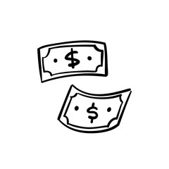 Dollar bill doodle. Cash money symbol. Hand drawn illustration.